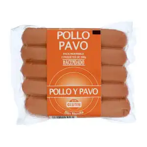 Salchichas pollo y pavo Hacendado 2 paquetes X 0.2 kg