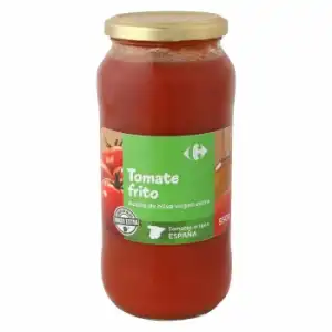 Tomate frito con aceite de oliva virgen extra Carrefour tarro 550 g.