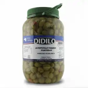 Aceitunas verdes partidas variedad hojiblanca Didilo 2,2 kg.