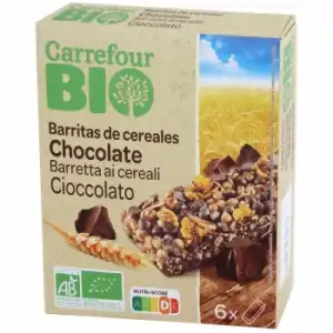 Barritas de cereales con chocolate ecológicas Carrefour Bio 138 g.