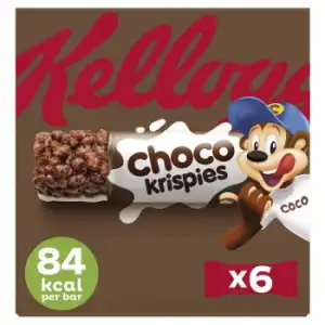 Barritas de cereales de arroz tostado con cacao y leche Choco Krispies Kellogg's pack de 6 unidades de 20 g.