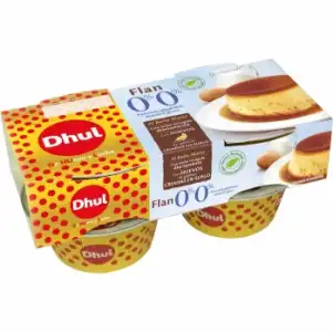 Flan de huevo al baño María 0% azúcares añadidos 0% materia grasa Dhul sin gluten pack de 4 unidades de 100 g.