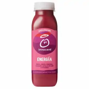 Smoothie super energía de fresa, cereza, manzana, guaraná, semillas de lino y vitaminas Innocent botella 30 cl.