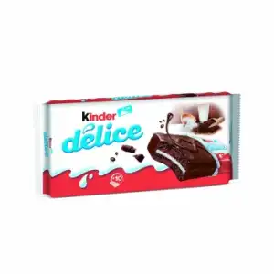 Bizcocho cubierto de cacao con relleno de leche Kinder Délice pack de 10 unidades de 39 g.