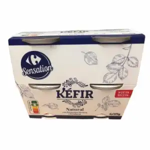 Kéfir natural Carrefour pack de 4 unidades de 125 g.