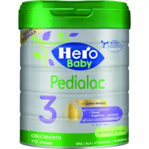 Leche infantil de crecimiento 3 desde 1 año Hero Baby Pedialac lata sin aceite de palma 800 g.