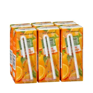 Zumo pura naranja Hacendado 6 mini bricks X 200 ml