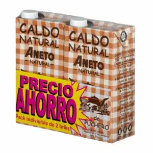 Caldo natural de puchero Aneto sin gluten y sin lactosa pack de 2 briks de 1 l.