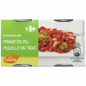 Ensalada de pimientos del piquillo en tiras con cebolla Carrefour pack de 2 unidades 180 g.