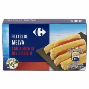 Filetes de melva con pimiento del piquillo en aceite de oliva Carrefour 65 g.