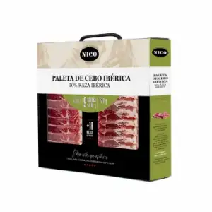 Maletín de Paleta de Cebo Ibérica 50% Raza Ibérica en lonchas Nico 9 sobres de 80 g