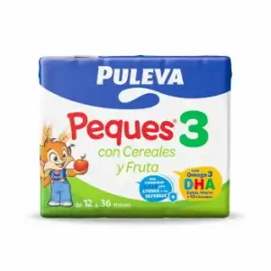 Preparado lácteo infantil de crecimiento con cereales y fruta de 12 a 36 meses Puleva Peques 3 pack de 3 unidades de 200 ml.