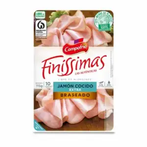 Jamón cocido braseado en lonchas finas Campofrío - Finissimas sin gluten sin lactosa 115 g.