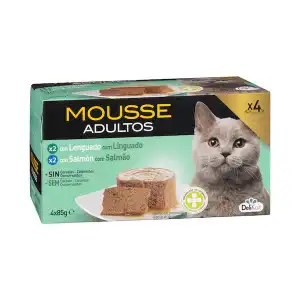 Mousse con lenguado y salmón gato adulto Delikuit 4 tarrinas X 0.085 kg