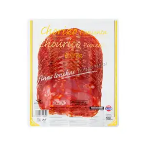 Chorizo extra pimienta Hacendado finas lonchas Paquete 0.1 kg