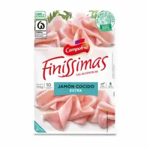 Jamón cocido en lonchas finas Campofrío - Finissimas sin gluten sin lactosa 115 g.