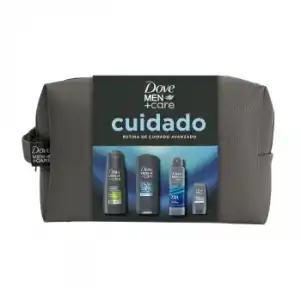 Neceser Dove Me+Care cuidado: gel de ducha 400 ml, gel de ducha 55 ml, champú-acondicionador 250 ml y desodorante 150 ml.