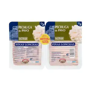 Pechuga de pavo Hacendado finas lonchas 2 paquetes X 0.2 kg