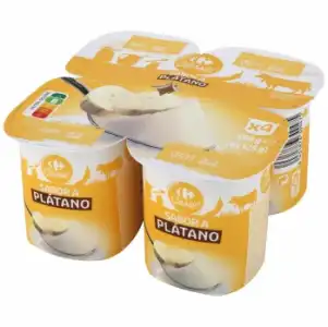 Yogur de plátano Carrefour Classic' pack de 4 unidades de 125 g.