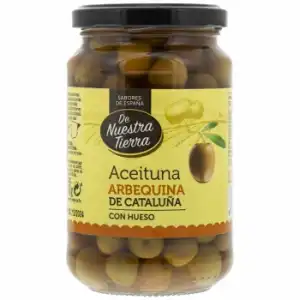 Aceituna arbequina con hueso De Nuestra Tierra 210 g.