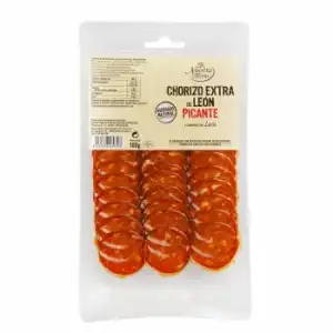 Chorizo de león picante loncheado De Nuestra Tierra 100 g.