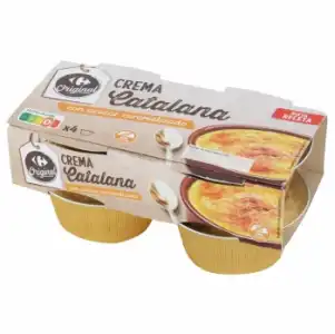 Crema catalana con azúcar caramelizado Carrefour Original sin gluten pack de 4 unidades de 100 g.