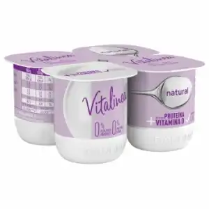 Leche fermentada desnatada natural sin azúcar añadido Danone Vitalinea pack de 4 unidades de 120 g.