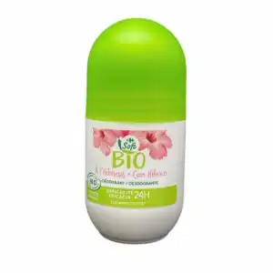 Desodorante roll-on eficacia 24h con hibisco ecológico Carrefour Soft Bio 50 ml.