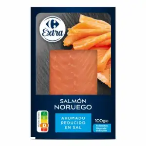 Salmón noruego ahumado reducido en sal Carrefour Extra 100 g.