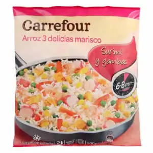 Arroz tres delicias con marisco Carrefour 500 g.