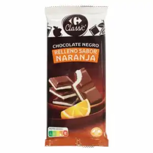 Chocolate negro relleno de naranja Carrefour sin gluten 100 g.