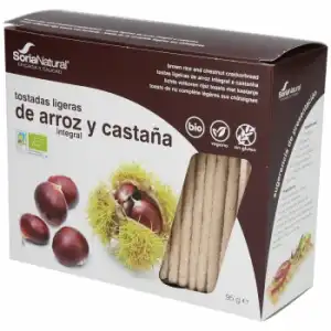 Tostadas ligeras de arroz integral y castaña ecológicas Soria Natural sin gluten 95 g.