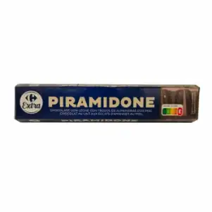 Chocolate con leche, almendras y miel Piramidone Extra Carrefour 100 g.