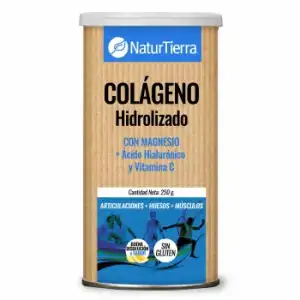 Colágeno hidrolizado con magnesio + Ácido hialurónico y vitamina C NaturTierra sin gluten 250 g.