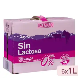 Leche desnatada sin lactosa Hacendado 6 bricks X 1 L