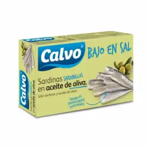 Sardinillas en aceite de oliva bajo en sal Calvo 60 g.