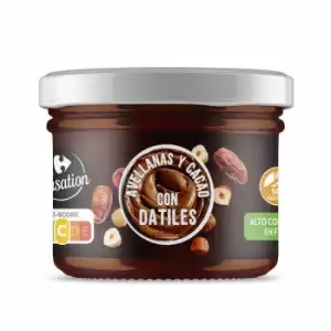 Crema de avellanas y cacao con dátiles Extra Carrefour sin gluten 200 g.