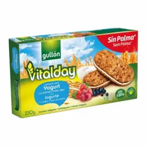 Galletas rellenas de yogur con avena y frutos rojos Gullón sin aceite de palma 220 g.