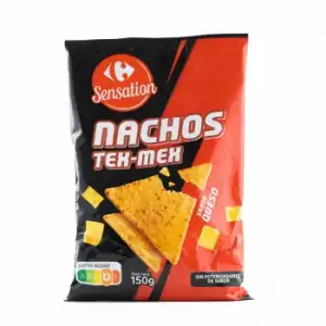 Nachos sabor tex mex y queso Sensation Carrefour 150 g.