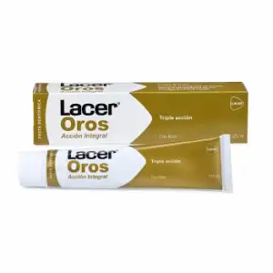 Dentífrico protección bucodental integral de dientes y encías triple acción Lacer Oros 125 ml.