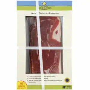 Jamón serrano reserva 50% raza duroc Calidad y Origén Carrefour pack de 10 sobres de 100 g