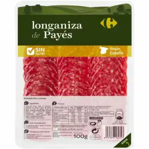 Longaniza de Payés en lonchas Carrefour sin gluten 100 g