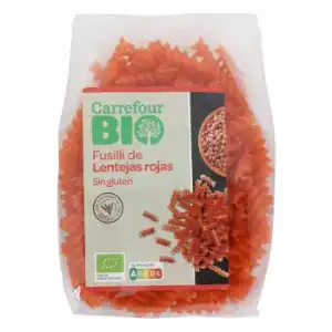 Fusilli de lentejas rojas ecológicos Carrefour Bio 250 g.