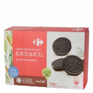 Galletas de chocolate rellenas de crema sin azúcar añadido Carrefour 176 g.