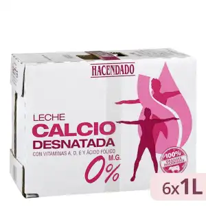 Leche desnatada calcio Hacendado 6 bricks X 1 L