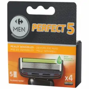 Recambios maquinilla para hombre pieles sensibles 5 hojas Perfect 5 Carrefour Men 4 ud.