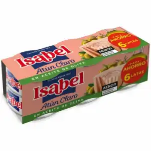 Atún claro en aceite de oliva Isabel pack de 6 latas de 52 g.