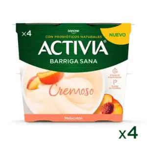 Bífidus de melocotón cremoso Activia sin gluten pack de 4 unidades de 115 g