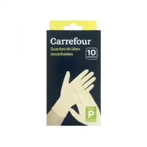 10 Guantes desechables de Látex Carrefour  P - Blanco
