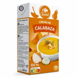 Crema de calabaza Carrefour sin gluten 500 ml.